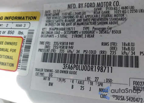 2013 Ford Fusion Hybrid Se из США, поврежденный, VIN 3FA6P0LU0DR198711